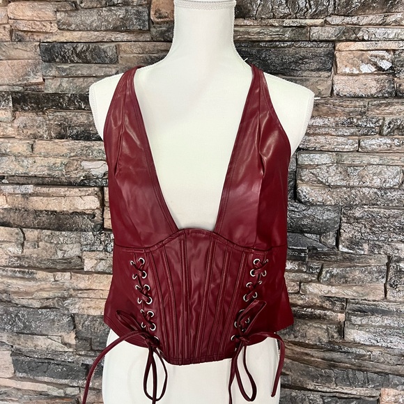 SHEIN Tops - SHEIN Burgundy Lace-Up Corset Top